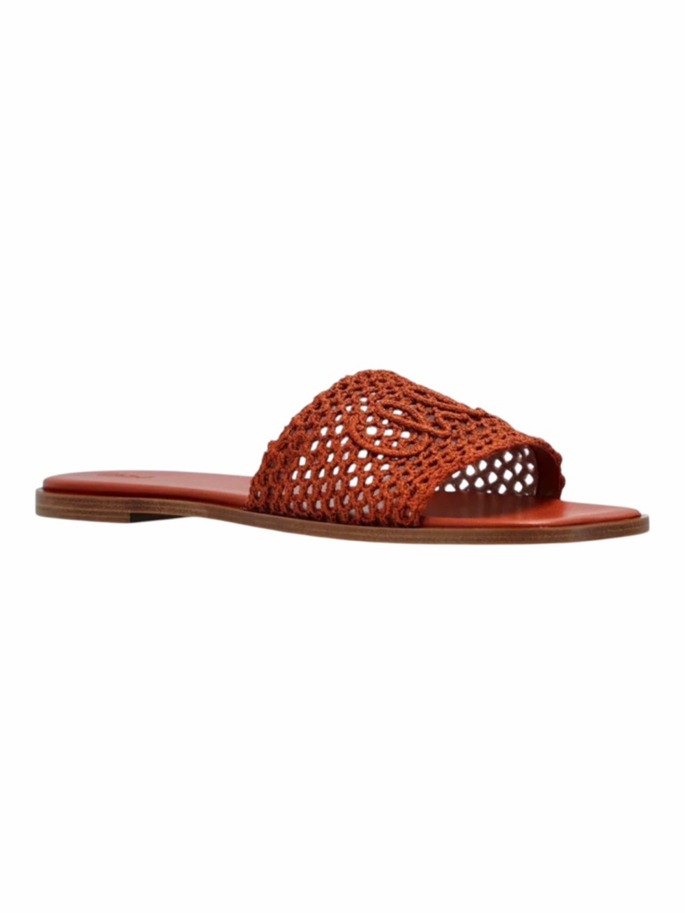 Chloé Flower Leather Crochet Logo Slide Sandals 37.5 / US 7.5 Rust Brown New - Picture 5 of 8